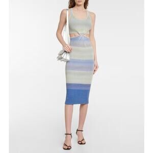 Jonathan Simkhai Colleen Striped Midi Rib Knit Dress Blue Space Dye Cutout S